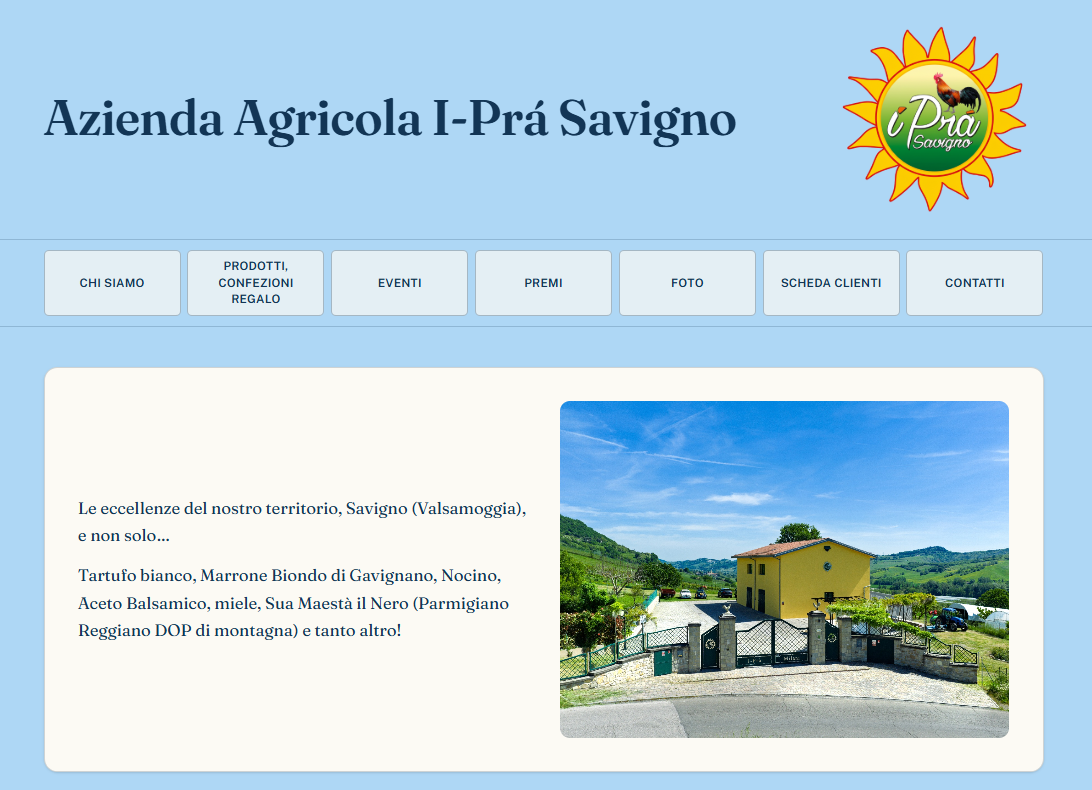 Homepage del sito dell'Azienda Agricola I-Prà Savigno